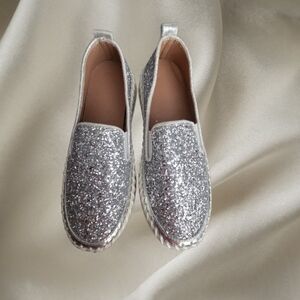 Silver Glitter Slip-On Shoes